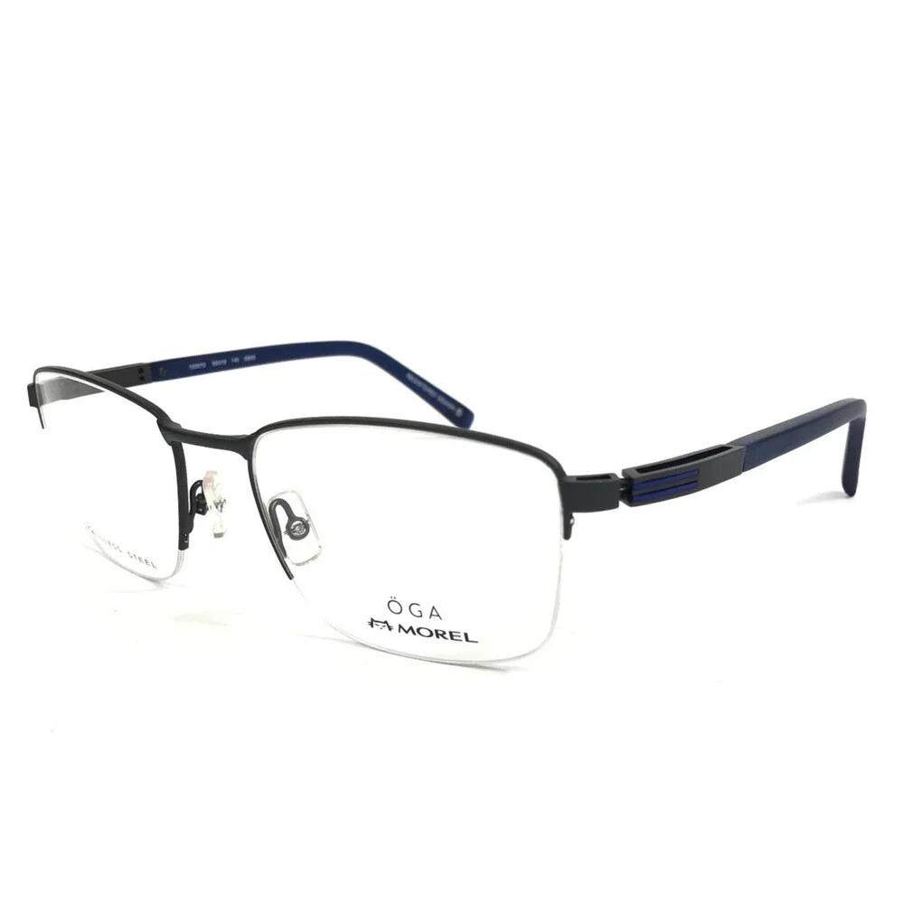 OGA by Morel Eyeglasses Frames 10087O GB05 Blue Gray Square Half Rim 55-19-140
